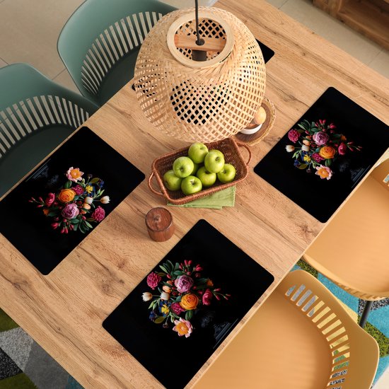 Napperons - 6 pièces - 45x30 cm - Set de table en plastique - Bouquet - Romantique - Coloré - Dessous de Assiettes - Décoration de table - Accessoires de décoration de table de Cuisine - Dessous de verre en Vinyl - Décoration de table