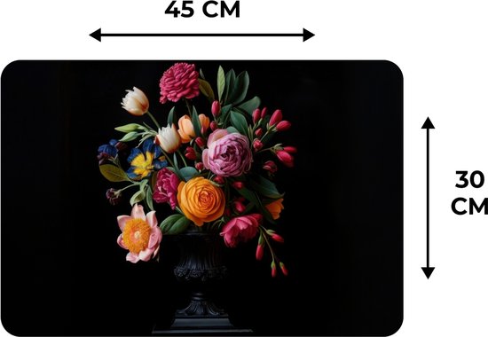 Napperons - 6 pièces - 45x30 cm - Set de table en plastique - Bouquet - Romantique - Coloré - Dessous de Assiettes - Décoration de table - Accessoires de décoration de table de Cuisine - Dessous de verre en Vinyl - Décoration de table