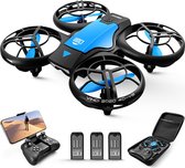 4DRC v8 blauw mini drone met camera en botsbumper - kleine drone - 3 ACCU'S voor dubbel vliegplezier - drone voor binnen gebruik - bots bescherming - eenvoudig in gebruik - voor alle leeftijden - live beeld via smartphone