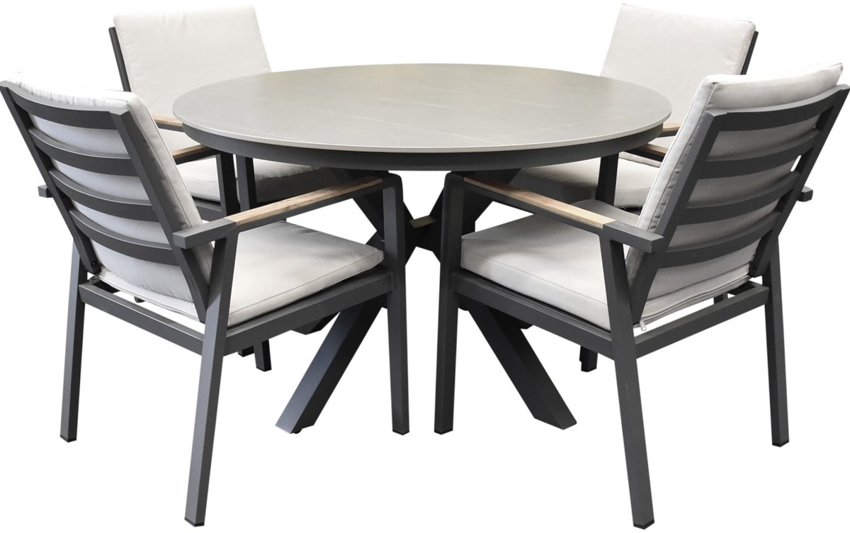 Lola Samantha dining tuinset 120xH75 cm rond 5 delig antraciet keramisch blad