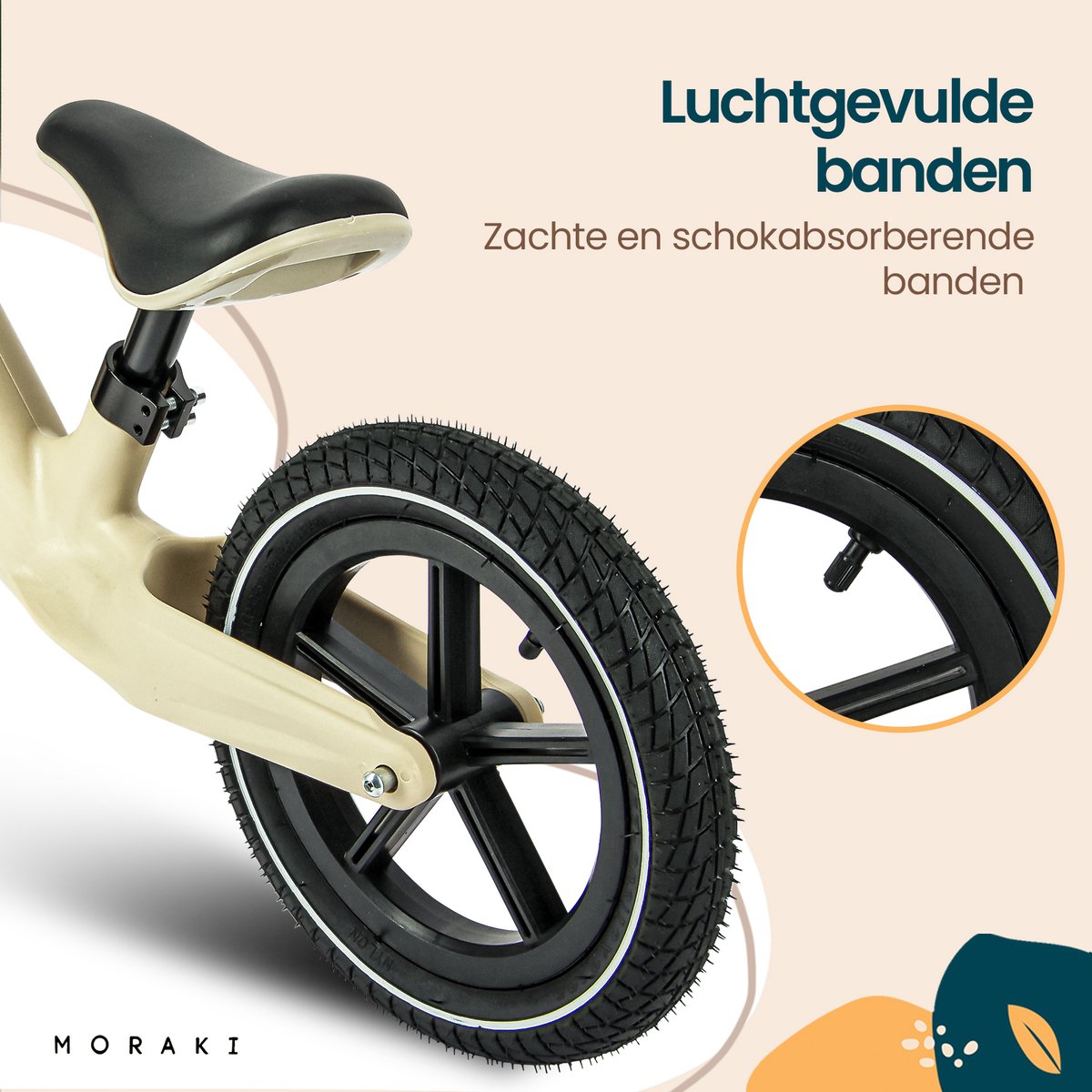 Moraki - Loopfiets - 2 Jaar - Verstelbaar Zadel - Balance Bike - 3 Jaar - Jongens en Meisjes - Beige — afbeelding 5