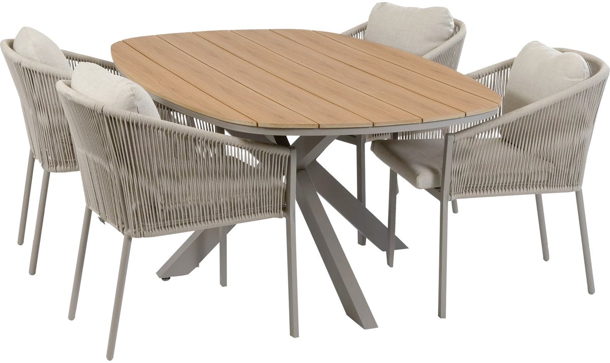 5-delige tuinset | 4 Elvira tuinstoelen (Camel) | Tuintafel Cadiz 180x115cm (Camel)
