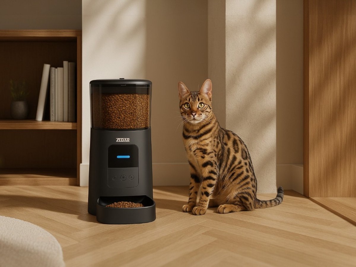 Afbeelding 3 van Zedar A600 Automatische Voerbak - Kat en Hond - Voerautomaat met App - 6 L - Zwart