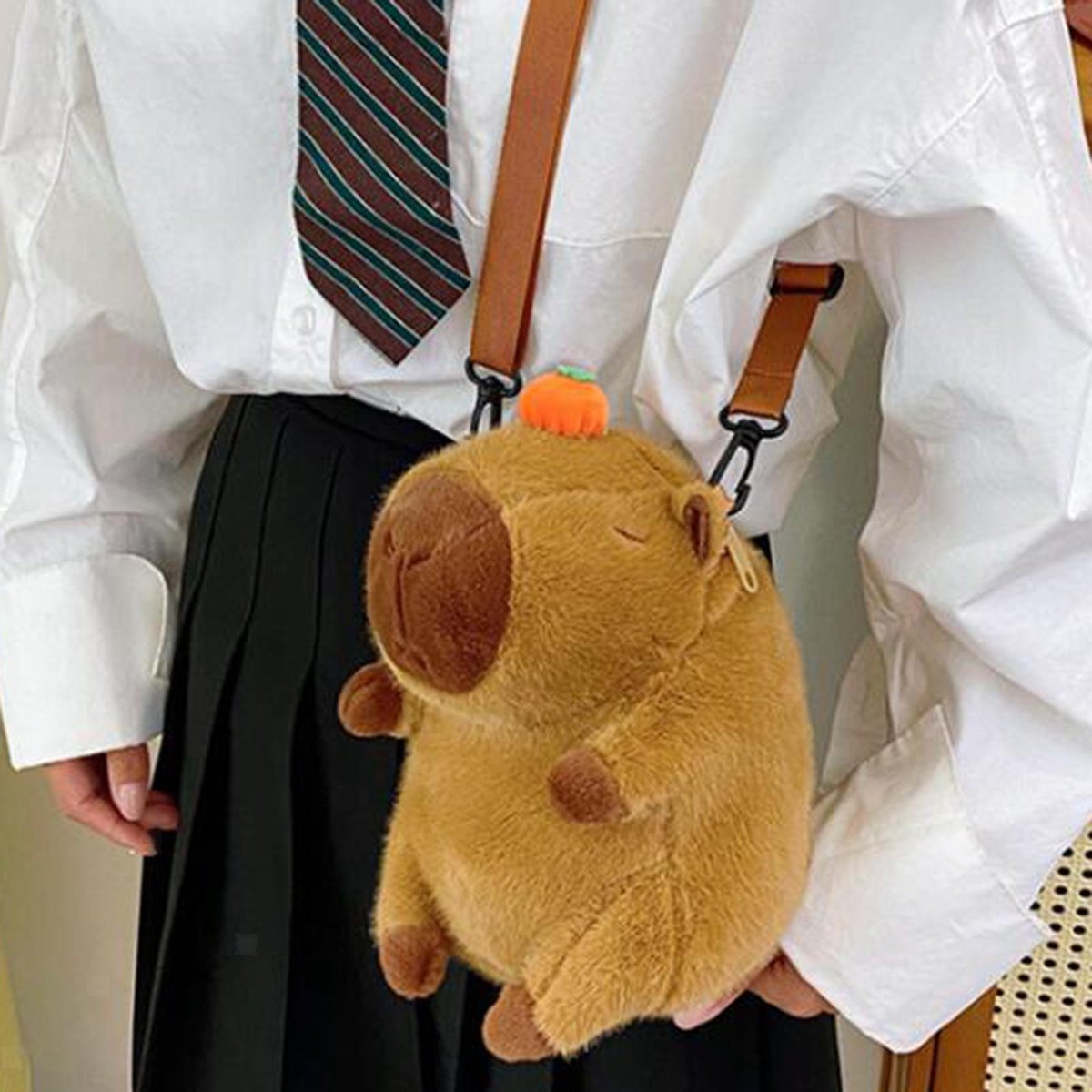 Klikkopers® - Capybara Rugzak - Capybara Knuffel - Capybara Handtas - Capibara Rugtas - Draagbare Make-up Tas - Bruin