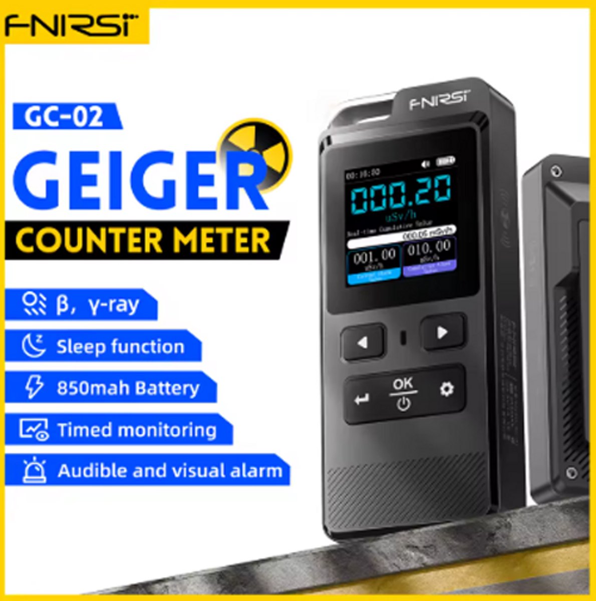 FNIRSI GC-02 Geigerteller Nucleaire Stralingsdetector Persoonlijke Dosimeter X-ray γ-ray Radioactiviteitstester Marmerdetector