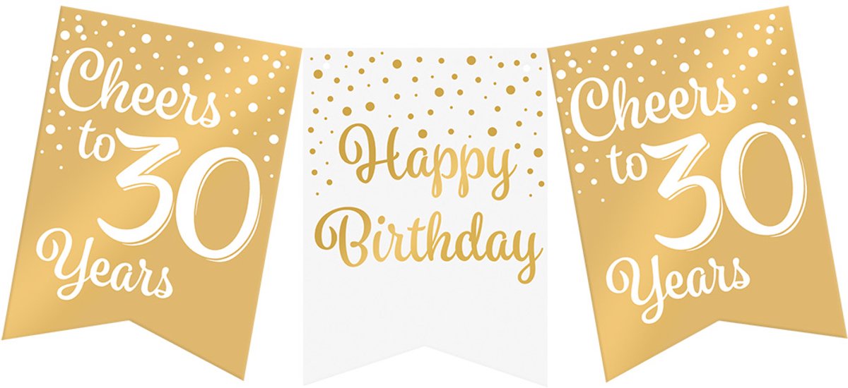 Vlaggenlijn | Set á 6 stuks | Feestvlaggen banner goud wit | met tekst 30 jaar | 6 meter | 10 vlaggen | hoogte 20 cm