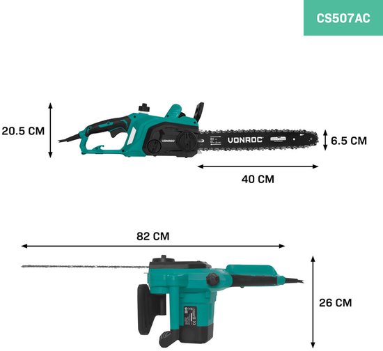 VONROC Elektrische Kettingzaag 2000W - Zwaardlengte: 40 cm - Kettingsnelheid: 15 m/s - Zelfsmerende ketting van VONROC — afbeelding 4