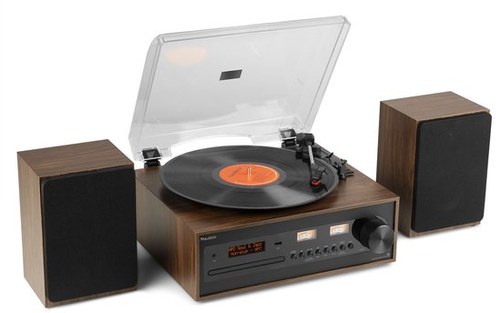 Platenspeler met speakers - Audizio Boston platenspeler Bluetooth, CD speler en DAB radio - Houtlook