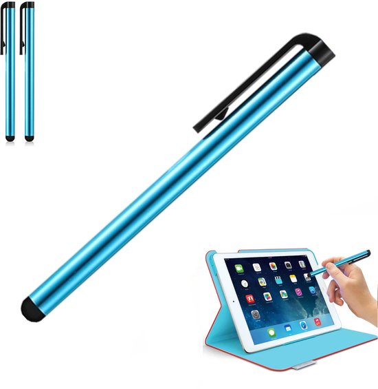 ADEL Touchscreen Stylus Pen met Houder - 2 Stuks - Tablet en Smartphone - Universeel - Geschikt voor iPad, iPhone, LG, Huawei, HTC, Motorola, Google Pixel, Samsung, Honor, Lenovo en Xiaomi - Blauw