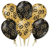 LUQ – Latex Ballonnen 60 Jaar – 6 Stuks – Zwart-Goud – Luxe Verjaardag Decoratie – Birthday Party – Helium Ready