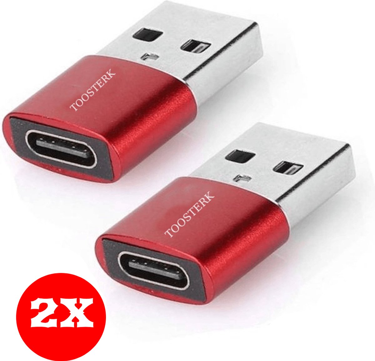 Toosterk USB Type-C Adapter - USB 3.1 Type C Vrouwelijke Converter naar USB 3.0 Type A Male. Ondersteunt gegevensoverdracht met hoge snelheid en opladen | Rood | 2 Stuks