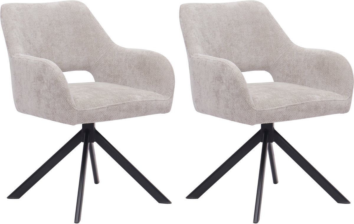 Ams Living® Eetkamerstoel Draaibaar Set van 2 | Luxe afwerking | Stoffen Stoel met Metalen Poot | Kleur Licht Grijs | Eettafel Stoelen | 2 x Design Stoelen Eettafel