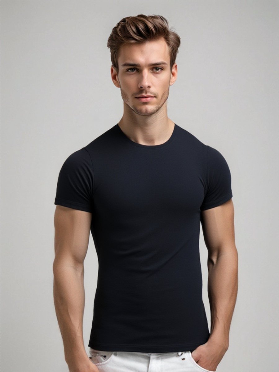 MWTS T-shirt Heren - 2-pack - Slim Fit - Ronde Hals - Maat S - Navy