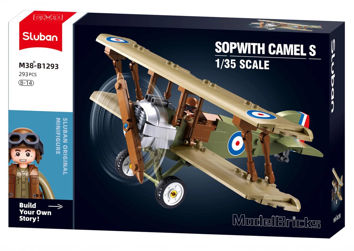 Sluban ModelBricks Sopwith Camel vliegtuig bouwspeelgoed kinderen vanaf 8 jaar - Constructiespeelgoed modelbouw - bouwdoos met 293 bouwstenen - M38-B1293 — afbeelding 2