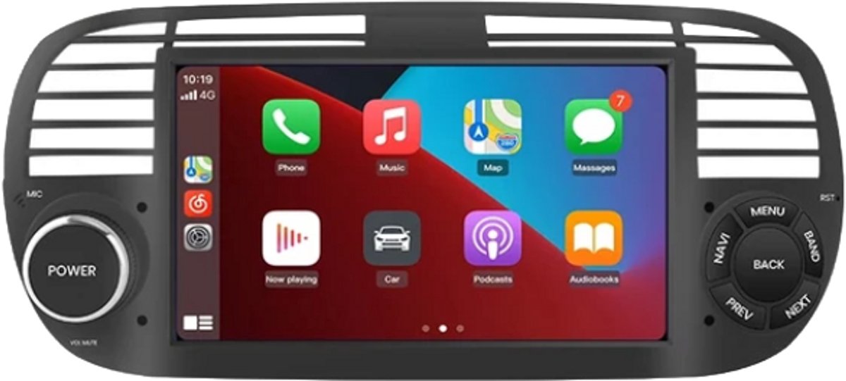 Carplay / android auto radio geschikt voor Fiat 500 2007-2015 - Zwart