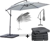 Bol.com MaxxGarden Deluxe - Duurzame zweefparasol - Ø300 cm - Inclusief vulbare tegels & hoes - 3 meter doorsnede - Grijs aanbieding