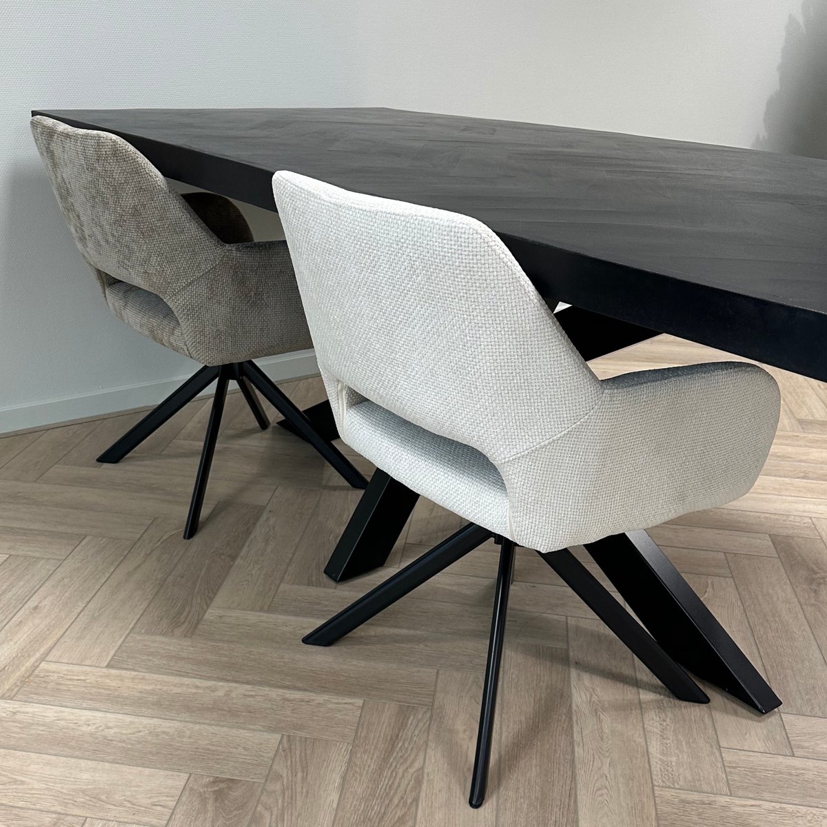 Ams Living® Eetkamerstoel Draaibaar | Luxe afwerking | Stoffen Stoel met Metalen Poot | Kleur Taupe Zand Bruin | Eettafel Stoelen | Set van 4 Design Stoelen Eettafel – foto 5