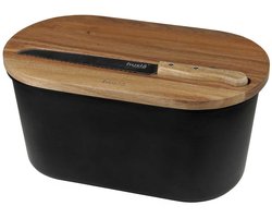 Husla - Brooddoos met Snijplank en Mes - Acaciahout - Zwart Melamine