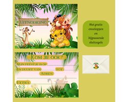 Lion Jungle - Uitnodiging kinderfeestje - Kinderfeest - Uitnodigingen - Verjaardag - Wenskaart- Jongens/ Meisjes - 16 stuks - A6