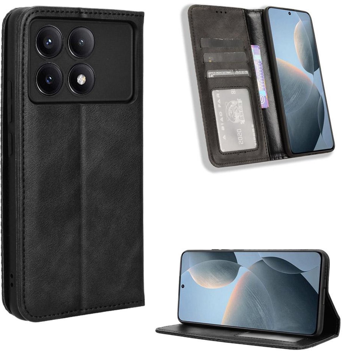 Mobigear Telefoonhoesje geschikt voor POCO X6 Pro Hoesje | Mobigear Sensation Bookcase Portemonnee | Pasjeshouder voor 3 Pasjes | Telefoonhoesje voor Pinpas / OV Kaart / Rijbewijs - Zwart