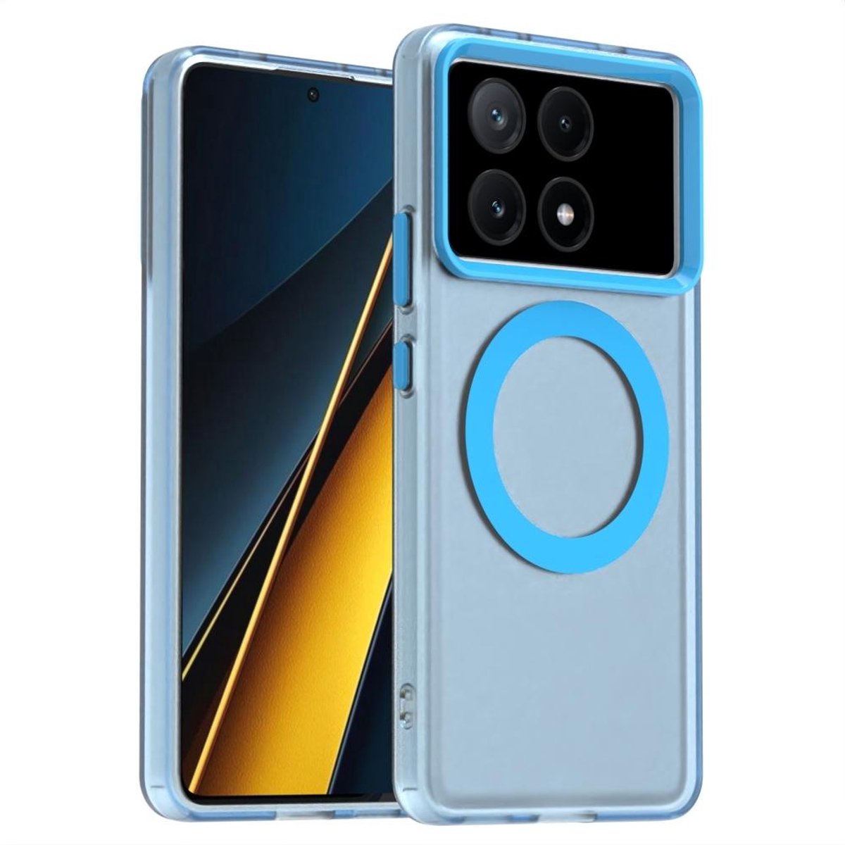 Mobigear Hoesje geschikt voor POCO X6 Pro MagSafe Telefoonhoesje Hardcase | Mobigear Shockproof Backcover | Geschikt voor MagSafe | Geschikt voor Draadloos Opladen met Magnetische Ring | Geschikt voor MagSafe Case - Blauw
