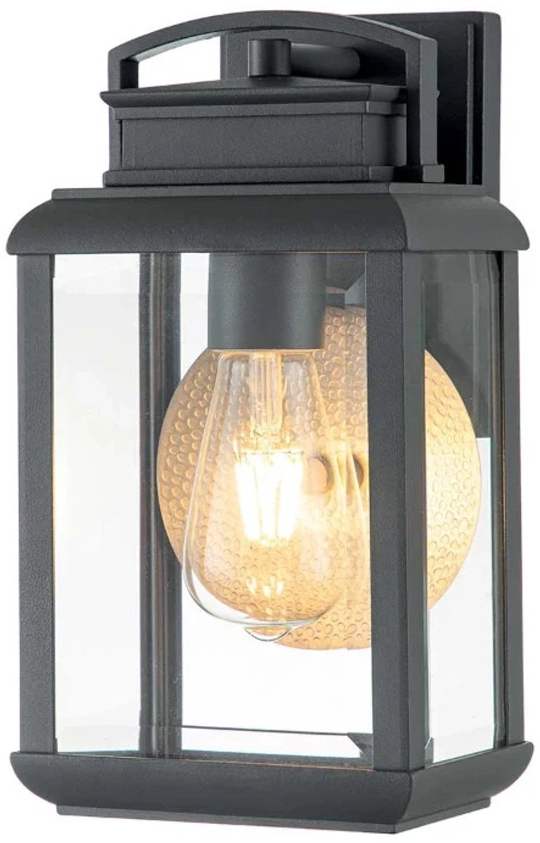 Quoizel LED Wand Buitenlamp Byron | 1X E27 Max 60W | IP44 | Dimbaar | Graphite with Pewter Reflector