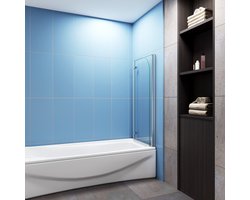 100x140cm Badscherm Badwanden Badwand 2 panelen vouwbaar,6mm NANO helder ESG-veiligheidsglas,profiel van glanzend chroom