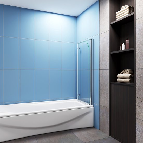 100x140cm Badscherm Badwanden Badwand 2 panelen vouwbaar,6mm NANO helder ESG-veiligheidsglas,profiel van glanzend chroom