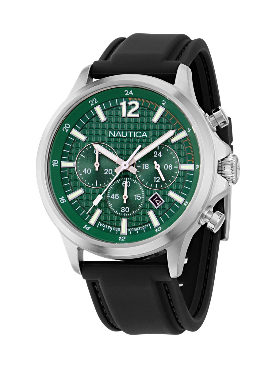 Nautica Nct Blueocean Analoog Horloge Groente Case: 100% Stainless Steel | Armband: 100% Silicone 45 mm NAPBOF401, NAPBOF402