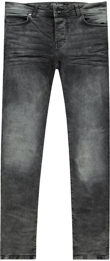 Een zwarte used skinny fit spijkerbroek voor heren, met knoopsluiting.