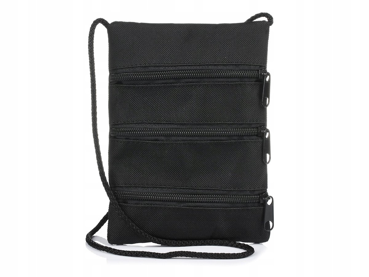 Beltimore - Grote Schoudertas Halskoord I33 - Cordura Stof - 17,5 x 13 cm - 3 Ritsvakken - Zwart