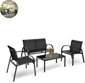 Bol.com Balkonset 4 personen - Tuinset - Bistroset - Zwart - Weerbestendig - 4 delig - Tuintafel en 4 stoelen - 4 personen - Gec... aanbieding