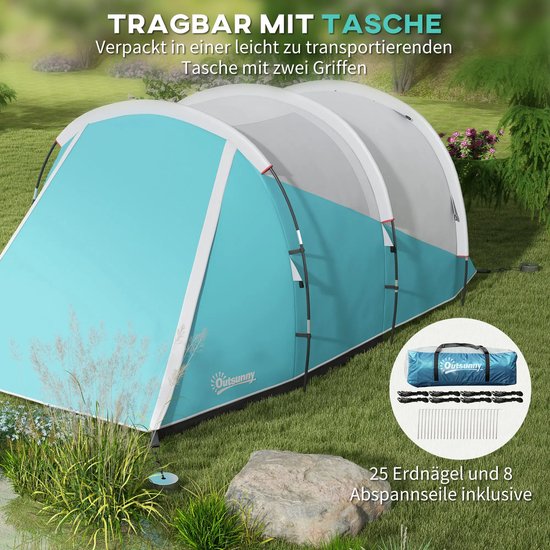 Tunneltent - Familietent 4-5 persoons - Kampeertent met aparte woon- en slaapgedeeltes - Blauw — afbeelding 2