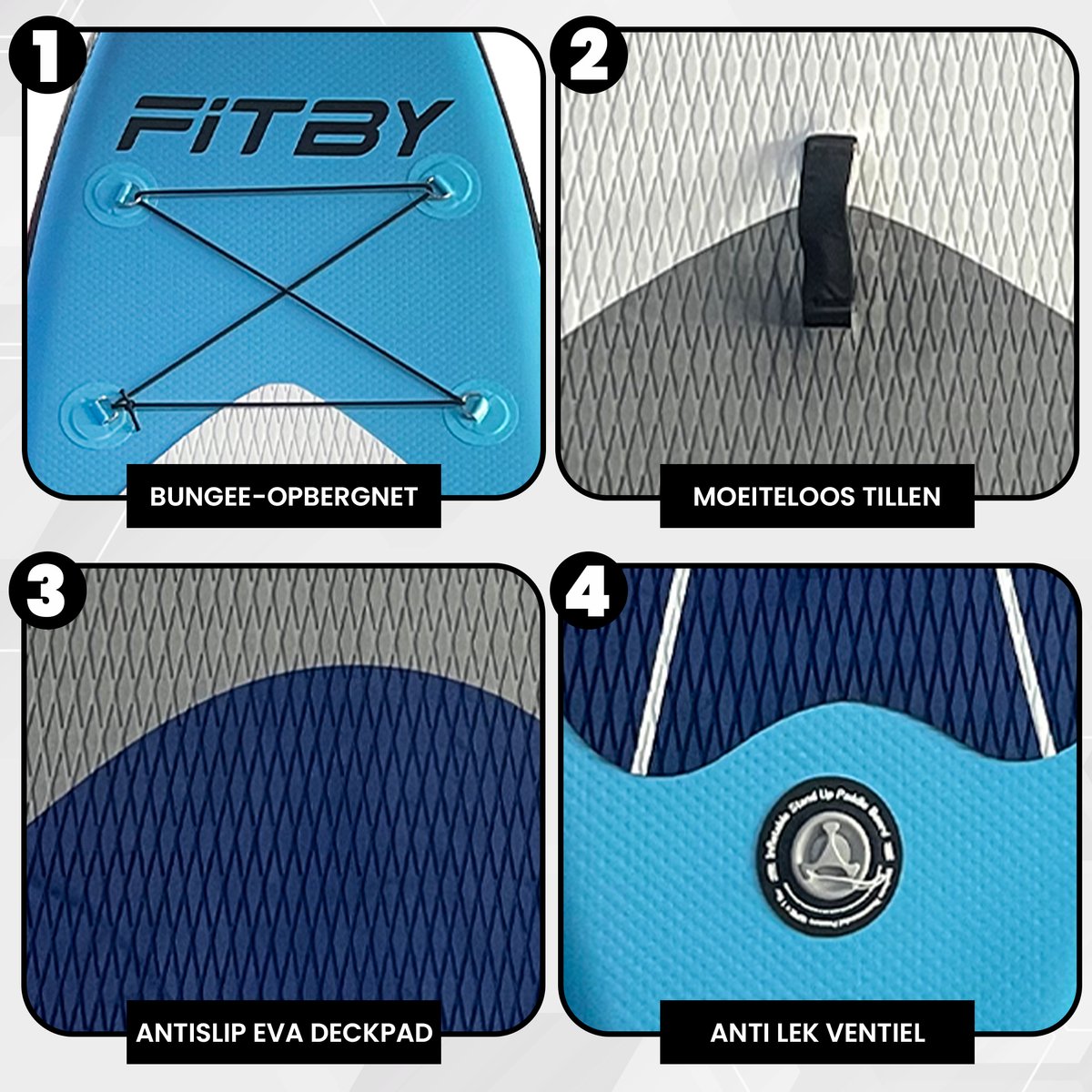 Fitby Sup Board - Surfboard - Paddle board - Opblaasbaar - Verstelbare Peddel - Pomp - Draagtas - Max 150kg - 320X80cm - Blauw – foto 4