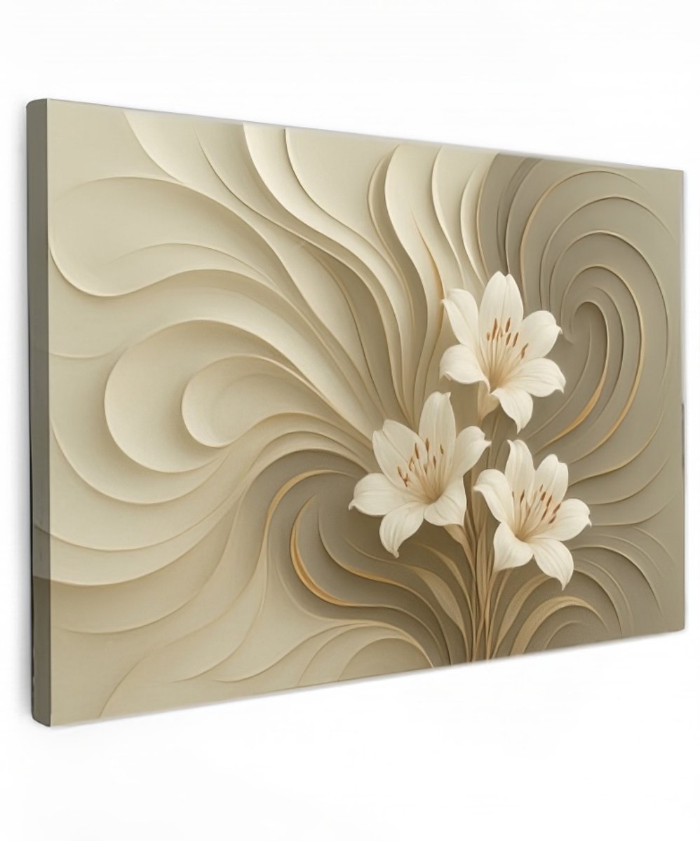 Canvas schilderij - Golden Petal Whirl - 120x80 cm - Abstracte kunst - Huis decoratie woonkamer - Keuken muur schilderijen - Wanddecoratie accessoires - Kamer interieur natuur