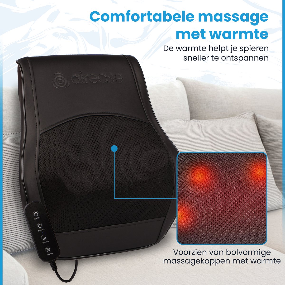 Afbeelding 2 van Air Ease® - Comfort Pro Massagekussen - Nekmassage Apparaat - Massage Apparaat voor 6 Delen van het Lichaam - Met Warmtefunctie - Zwart