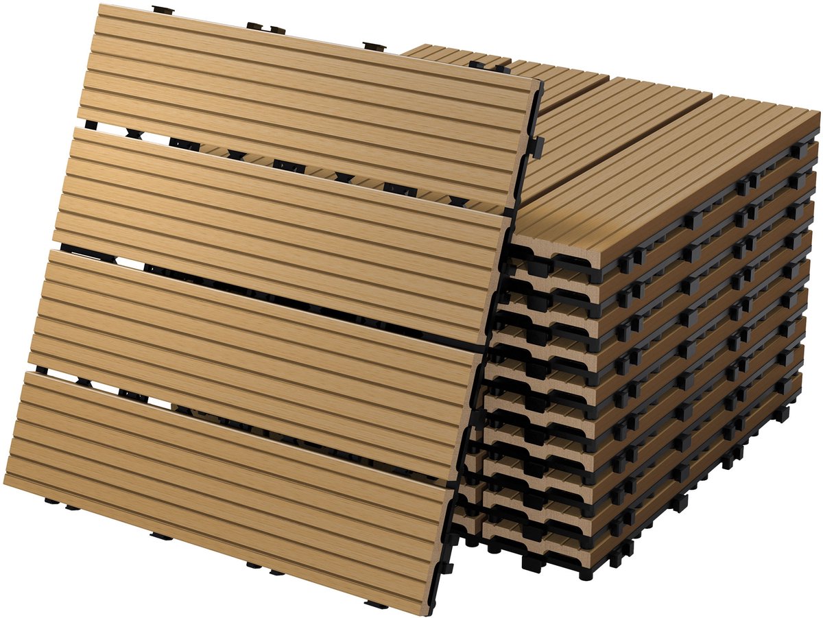 4m² 44 stuks WPC terrastegels 30x30 cm teak in houtlook Balkonvloer met afwatering en kliksysteem Vlonder balkontegels