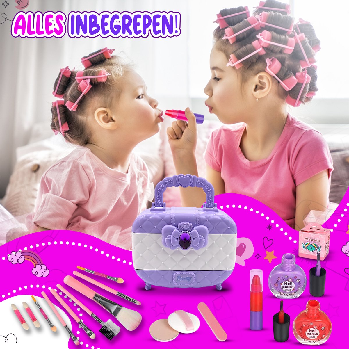 Bolke Kinder Make-up Set Meisjes - Lipgloss Nagellak & Oogschaduw - Speelgoedmake-up Beautycase - Cadeau Meisjes — afbeelding 3