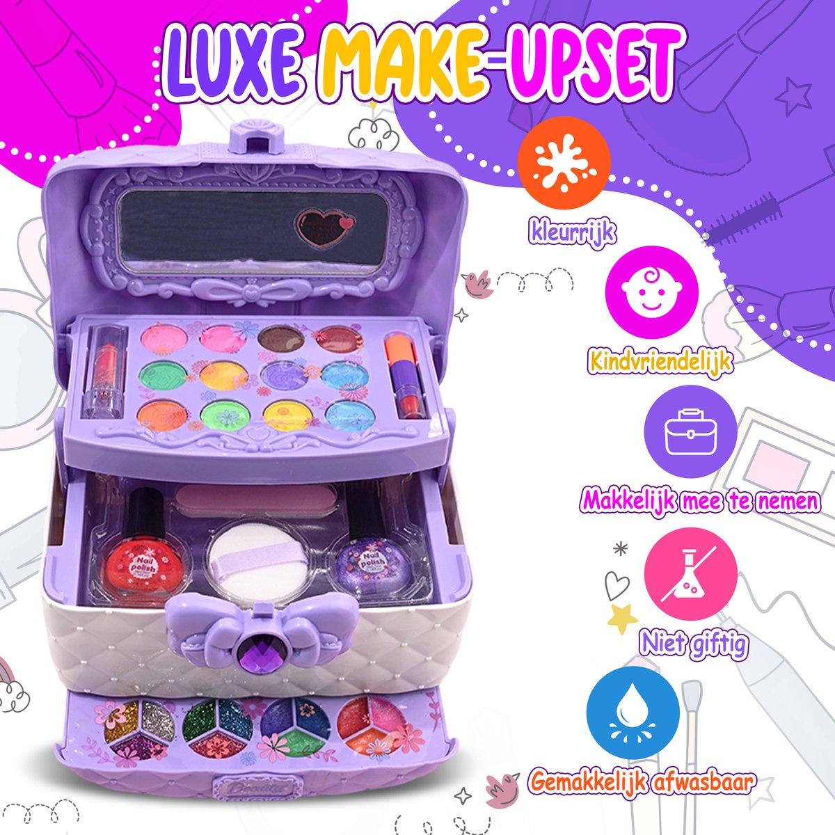Bolke Kinder Make-up Set Meisjes - Lipgloss Nagellak & Oogschaduw - Speelgoedmake-up Beautycase - Cadeau Meisjes — afbeelding 2