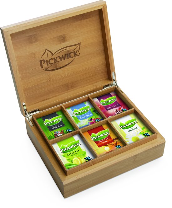 Pickwick Houten Theedoos - Geschenkset - Cadeau idee - 6 veschillende smaken - 60 theezakjes