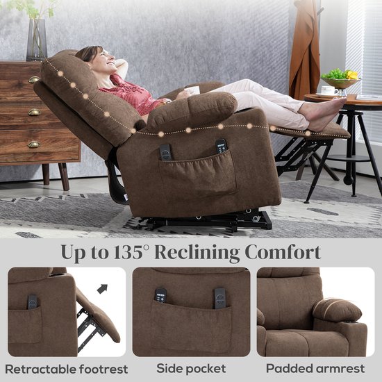 HOMCOM - Fauteuil - Sta-op-functie - Warmte- en Massagefunctie - Bruin