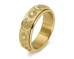 NEFET® - Anxiety ring - Fidget Ring - (Zon & Maan) - Roestvrij Staal - Maat 21 - Goudkleurig - Dames - ideale geschenk - Cadeautjes Accessoires - Trendy