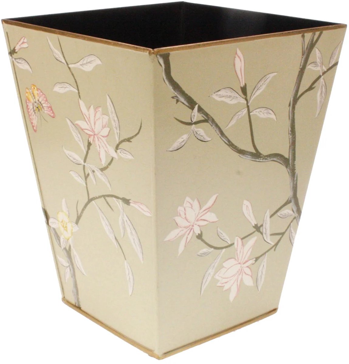Prullenbak Magnolia en vlinder beige, 23x23x30,5cm