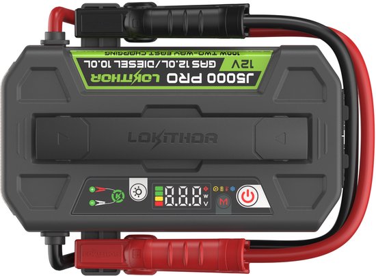 Lokithor Jumpstarter J5000 PRO - 5000 ampère - 24 maand stand-by - Voor benzine en diesel - Snel laad functie – 100W Powerbank - Zaklamp