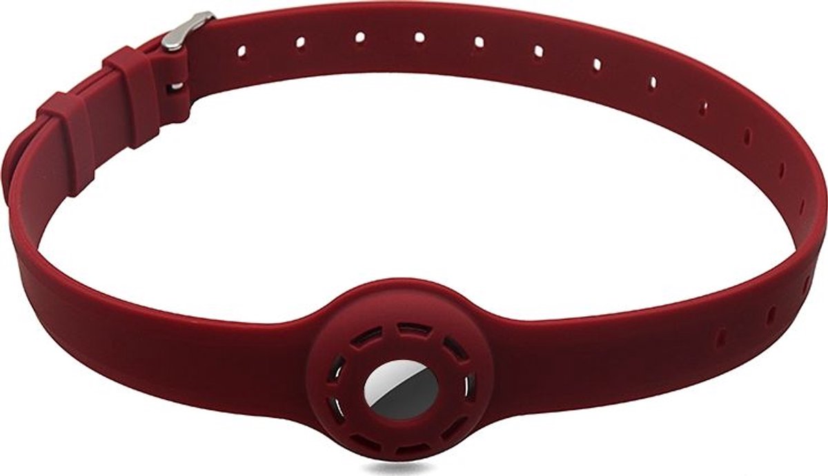 Mobigear Hoesje geschikt voor Apple AirTag Hoesje Flexibel Siliconen | Mobigear Halsband - 23.5 - 47.5 cm - Bordeaux Rood