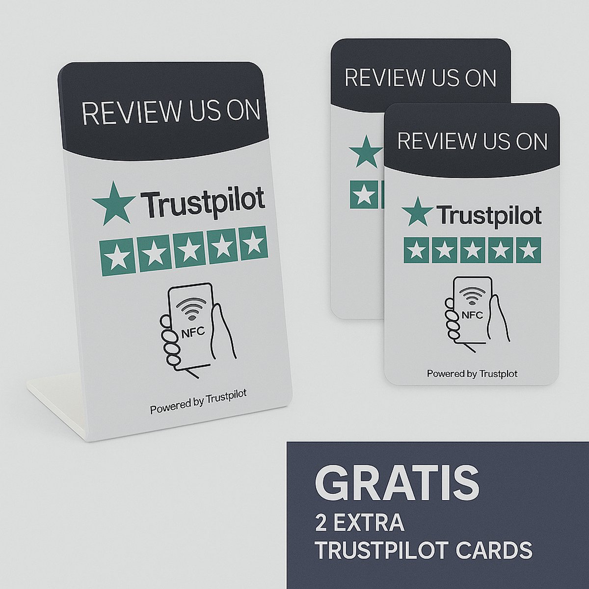 Trustpilot review ons kaart - Nu met 2 gratis kaartjes! NFC - Staand display - Telefoonbordje - Boost je reviews