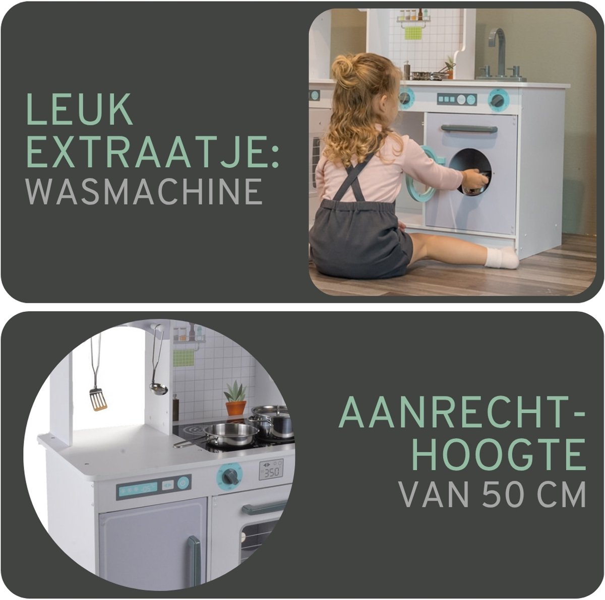Bandits & Angels Houten Kinderkeuken Dream Kitchen Grijs vanaf 3 jaar voor Jongens en Meisjes - Aanrechthoogte 50 cm - incl. 5 Accessoires - Kinder Keuken - Keukentje Hout — afbeelding 4