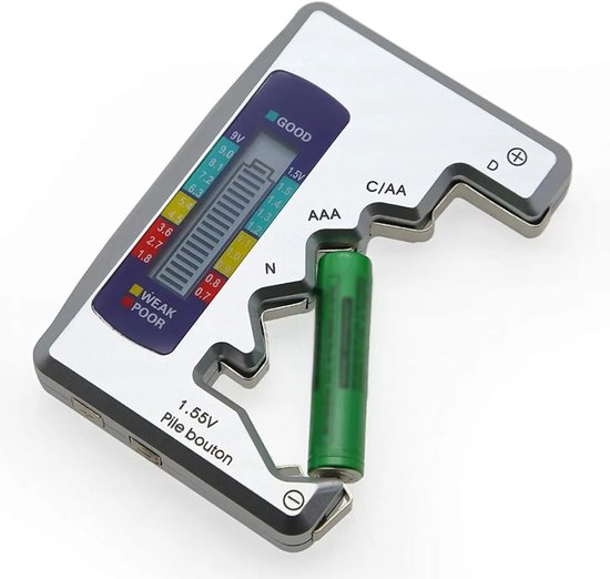 Actie4you® - Batterijtester - Batterijtester voor alle baterijen - Batterij tester analoog – Universeel - Zilver