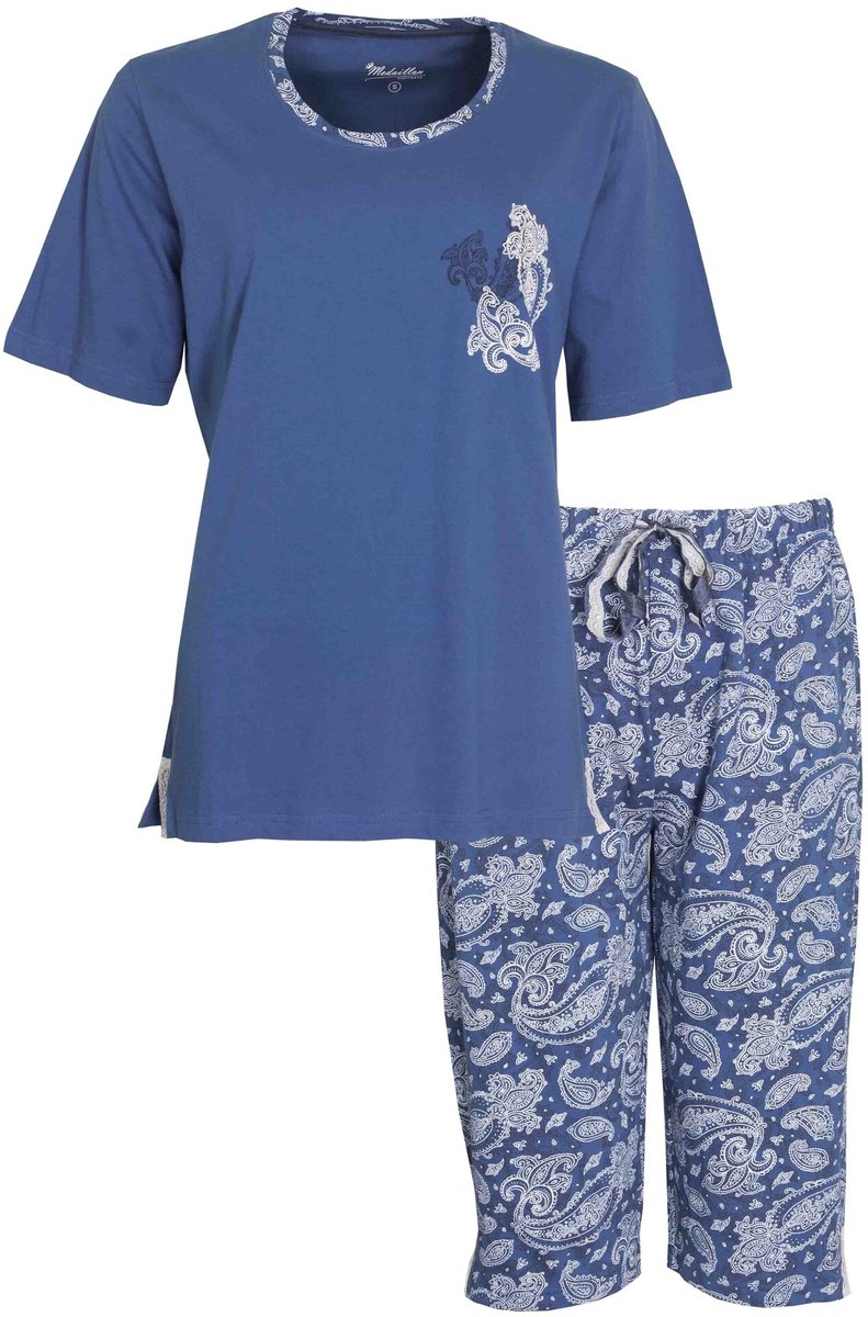 Medaillon Dames Pyjama - Korte Mouwen - 100% Katoen - Blauw - Maat XXL
