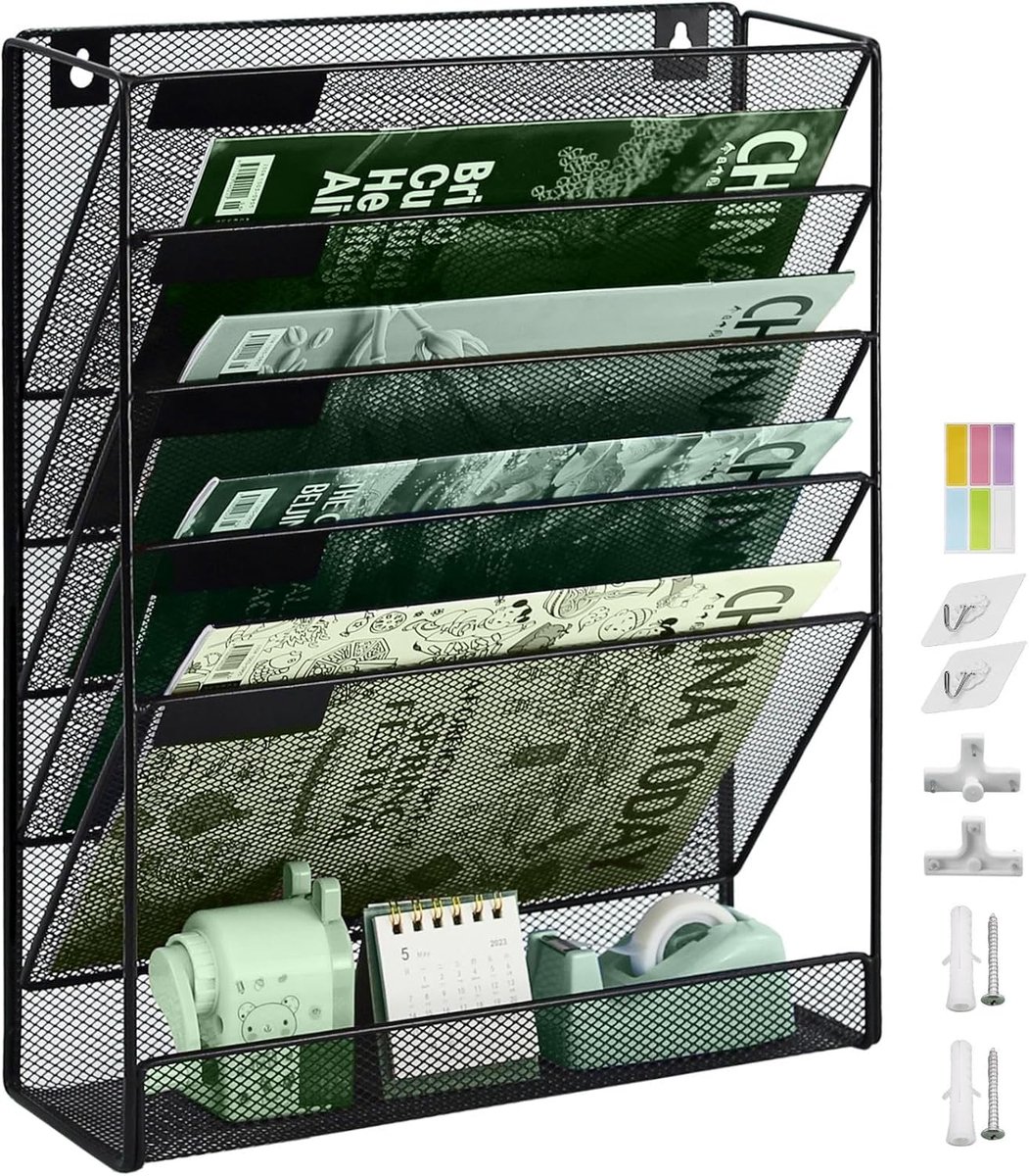 6-Tier Muur Tijdschrift en Document Organiser - Duurzaam Mesh Design voor Efficiënte Opslag